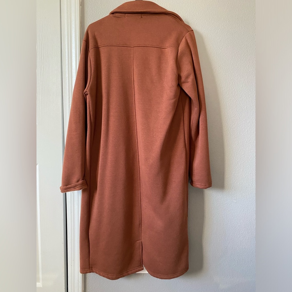 Stylish Burnt Orange Brown Long Coat Medium NWOT - Picture 11 of 14